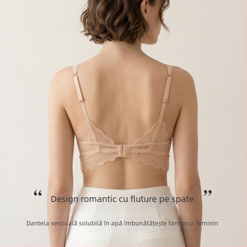 Tangge sutien din mătase cu dantelă în contrast, spate frumos, cupă 3/4, bretele duble