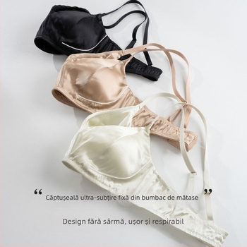 Tangge Sutien din satin de mătase ultra-subțire, cupă triunghiulară, mătase Mulberry, susținere laterală înaltă, lenjerie color-block