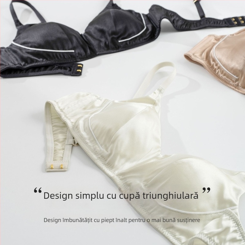 Tangge Sutien din satin de mătase ultra-subțire, cupă triunghiulară, mătase Mulberry, susținere laterală înaltă, lenjerie color-block