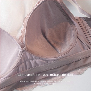 BH din mătase Mulberry, cupă ultra-subțire, burete, dantelă, spate în formă de U, efect de subțiere