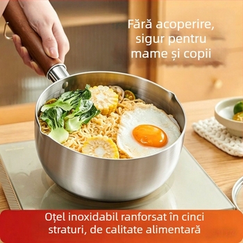 Oală mică din oțel inoxidabil pentru lapte și hrană pentru bebeluși, antiaderentă pentru supe și tăiței instant