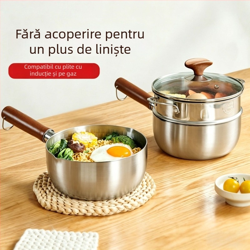 Oală mică din oțel inoxidabil pentru lapte și hrană pentru bebeluși, antiaderentă pentru supe și tăiței instant