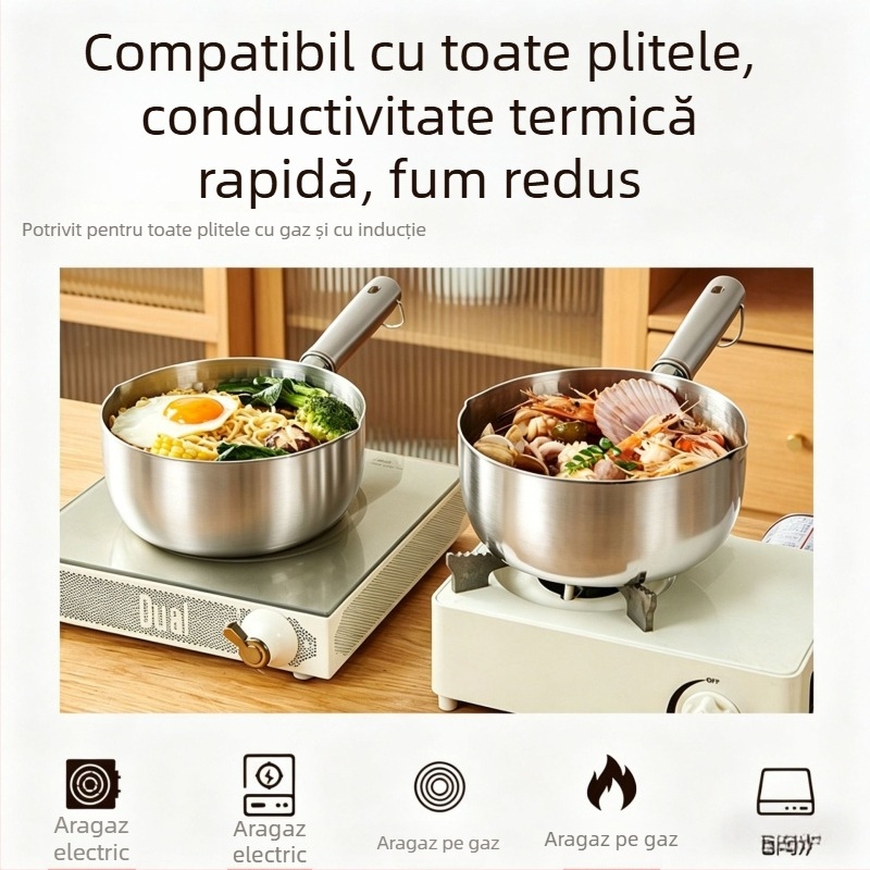 Oală mică din oțel inoxidabil pentru lapte și hrană pentru bebeluși, antiaderentă pentru supe și tăiței instant