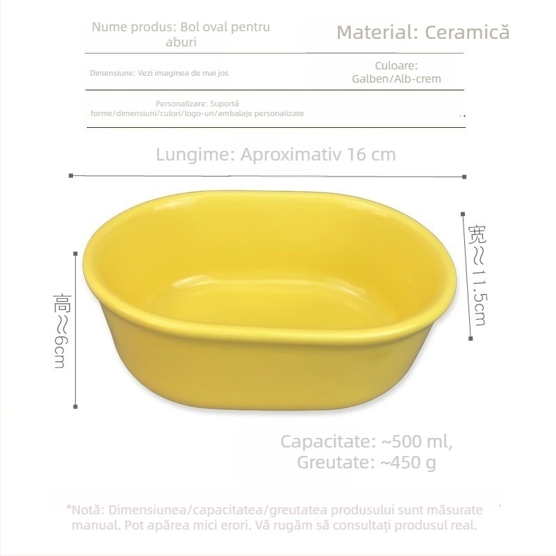 Vas oval de porțelan pentru aburire a orezului și a supei, bol pentru budincă din cereale integrale, compatibil cu microunde, masă cu conținut redus de grăsimi