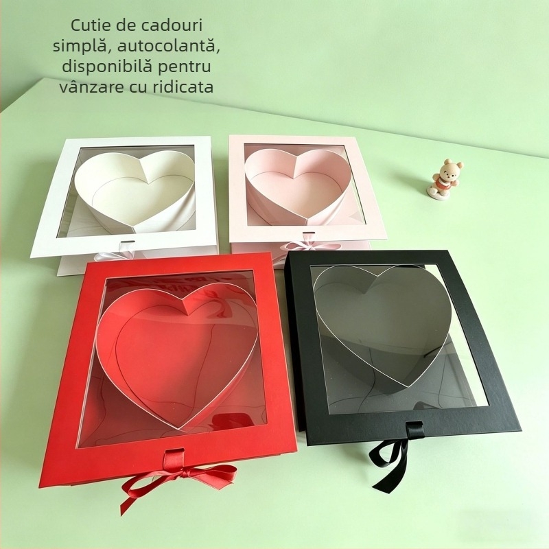Cutie cadou cu fereastră în temă inimă, cutie transparentă pentru flori de Valentine's și cadouri de ziua de naștere