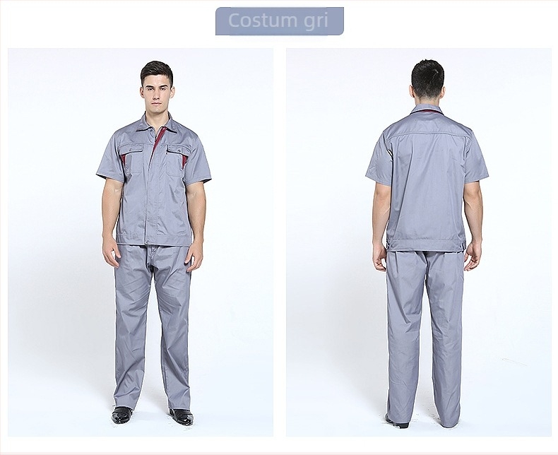 Set de uniformă de lucru pentru vară, mânecă scurtă, imprimare logo, material subțire și bandă reflectorizantă