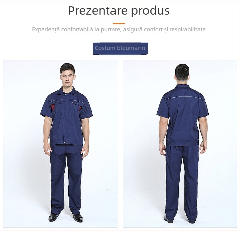 Set de uniformă de lucru pentru vară, mânecă scurtă, imprimare logo, material subțire și bandă reflectorizantă