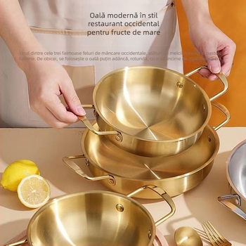 Oală din oțel inoxidabil pentru ramen, stil coreean, oală mică pentru o porție, oală de supă cu fructe de mare