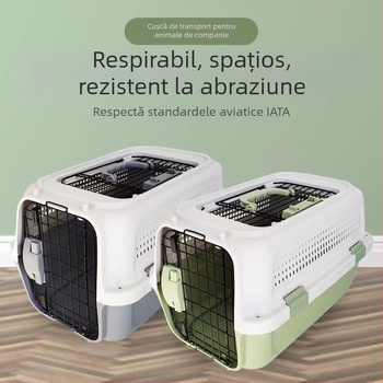 Cușcă aeriană durabilă pentru animale de companie – pentru pisici și câini mici, carrier de călătorie din PP, două dimensiuni: 50×34×30 cm și 57×37×33 cm, capacitate 5–7 kg, culori: Matcha Green, Starry Sky Gray, Tarō Purple