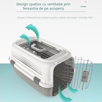 Cușcă aeriană durabilă pentru animale de companie – pentru pisici și câini mici, carrier de călătorie din PP, două dimensiuni: 50×34×30 cm și 57×37×33 cm, capacitate 5–7 kg, culori: Matcha Green, Starry Sky Gray, Tarō Purple