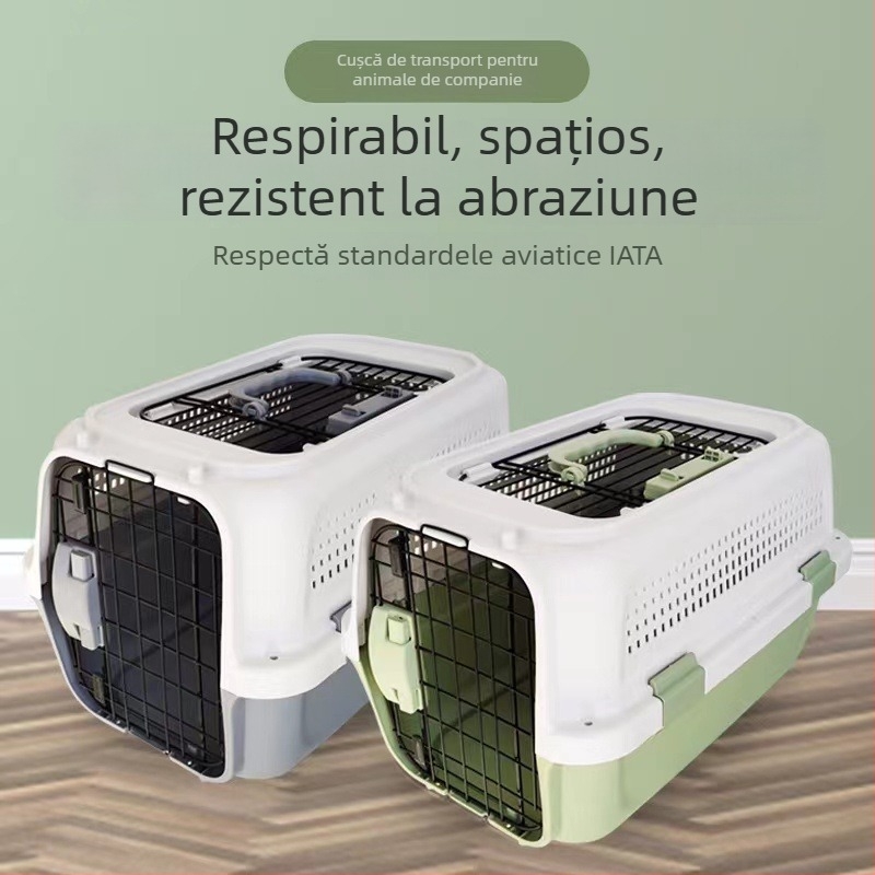Cușcă aeriană durabilă pentru animale de companie – pentru pisici și câini mici, carrier de călătorie din PP, două dimensiuni: 50×34×30 cm și 57×37×33 cm, capacitate 5–7 kg, culori: Matcha Green, Starry Sky Gray, Tarō Purple