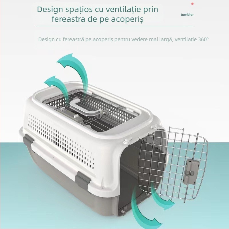 Cușcă aeriană durabilă pentru animale de companie – pentru pisici și câini mici, carrier de călătorie din PP, două dimensiuni: 50×34×30 cm și 57×37×33 cm, capacitate 5–7 kg, culori: Matcha Green, Starry Sky Gray, Tarō Purple