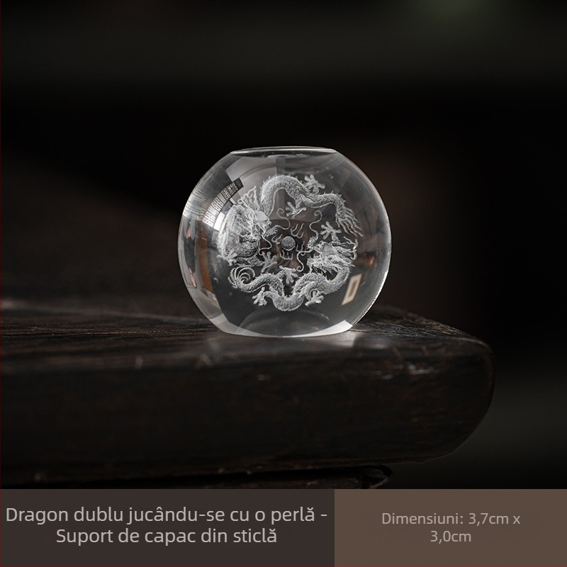 Capac din sticlă cristal pentru ceainic cu dragon — ornament pentru ceremonia ceaiului, suport pentru capacul ceainicului, animal de ceai