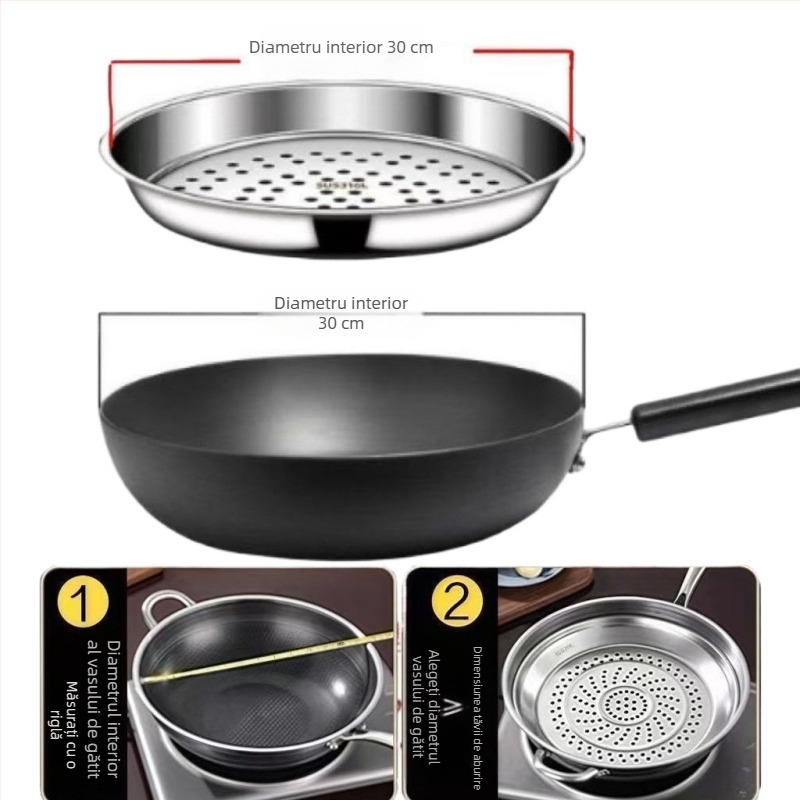 Tavă de abur din oțel inoxidabil extragrosă pentru vaporizator circular de uz casnic, grilă îngroșată, coș pentru abur și suport