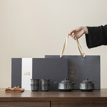 Set ceai din argilă purpurie pentru uz casnic, cutie cadou elegantă în stil chinezesc, potrivit pentru lideri și vârstnici, cadou pentru Ziua Tatălui