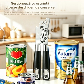 Deschizător manual de conserve și sticle din oțel inoxidabil, unealtă de bucătărie multifuncțională