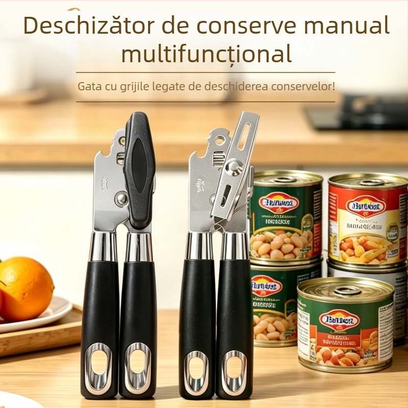 Deschizător manual de conserve și sticle din oțel inoxidabil, unealtă de bucătărie multifuncțională
