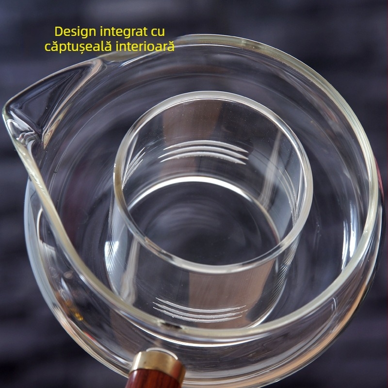 Ceainic Gongfu din sticlă borosilicat cu mâner lateral și mâner din lemn