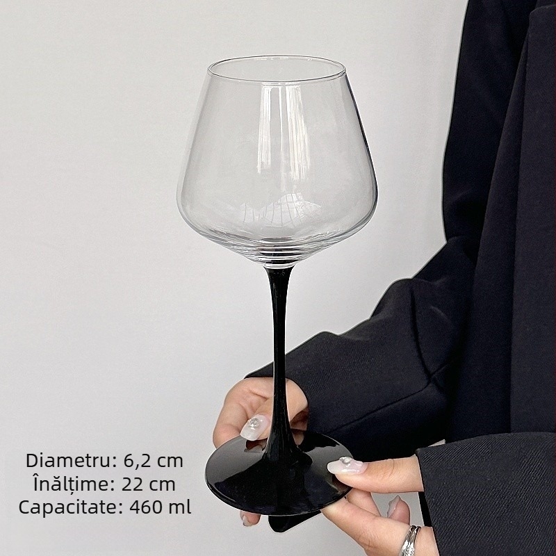 Pahar de vin roșu în stil european, din cristal, goblet înalt cu papion negru, vin Burgundy