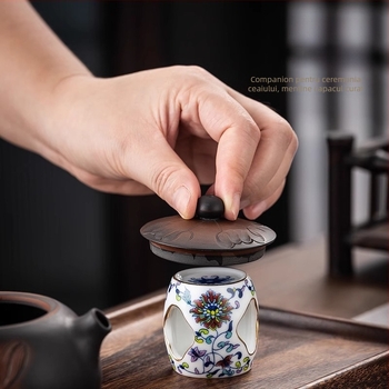 Suport de capac porțelan albastru-albastru vintage pentru ceainic din ceramică Yixing, suport ceramic, accesoriu Gongfu pentru ceai și decor de prezentare a ceaiului