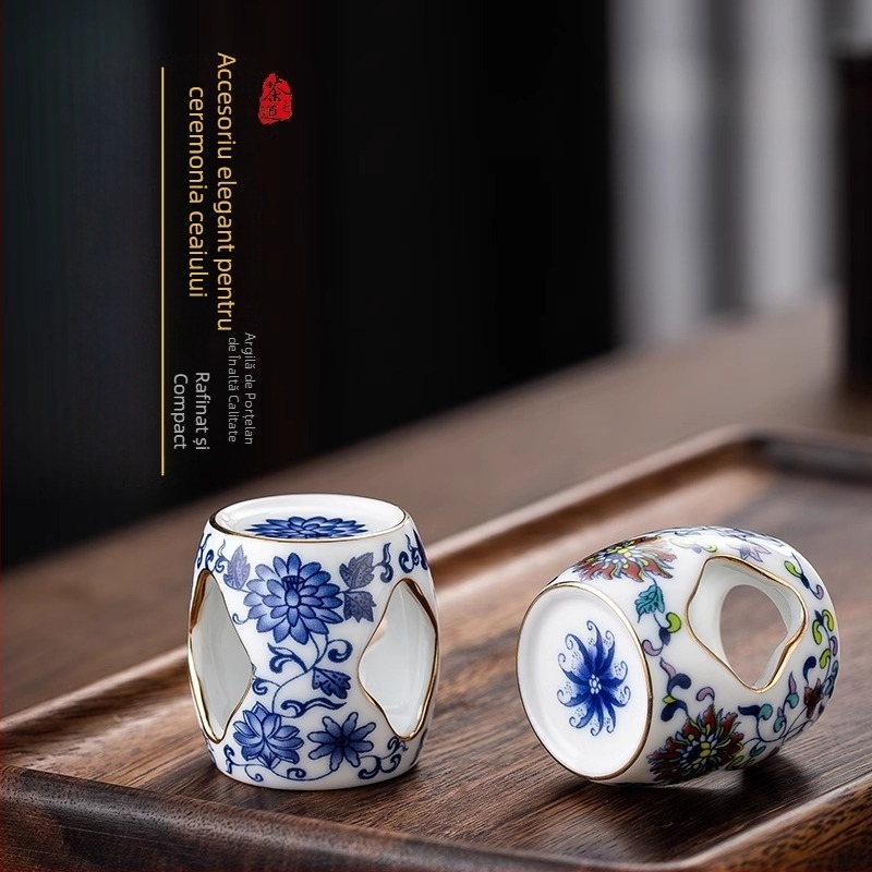 Suport de capac porțelan albastru-albastru vintage pentru ceainic din ceramică Yixing, suport ceramic, accesoriu Gongfu pentru ceai și decor de prezentare a ceaiului
