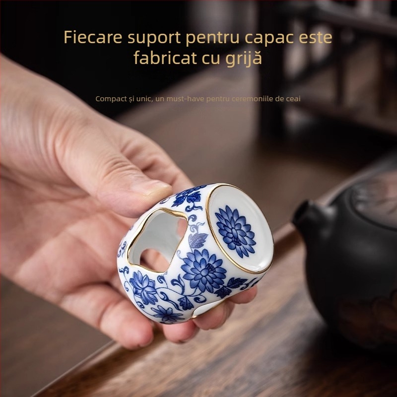 Suport de capac porțelan albastru-albastru vintage pentru ceainic din ceramică Yixing, suport ceramic, accesoriu Gongfu pentru ceai și decor de prezentare a ceaiului