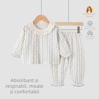 Set de vară pentru copii din bumbac 100% — tricou cu mânecă scurtă și pantaloni scurți, haine ușoare pentru casă și afară