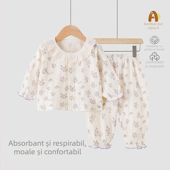Set de vară pentru copii din bumbac 100% — tricou cu mânecă scurtă și pantaloni scurți, haine ușoare pentru casă și afară