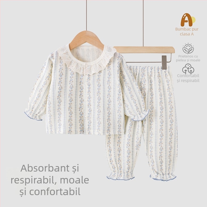 Set de vară pentru copii din bumbac 100% — tricou cu mânecă scurtă și pantaloni scurți, haine ușoare pentru casă și afară