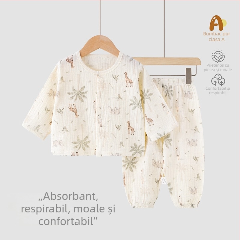 Set de vară pentru copii din bumbac 100% — tricou cu mânecă scurtă și pantaloni scurți, haine ușoare pentru casă și afară