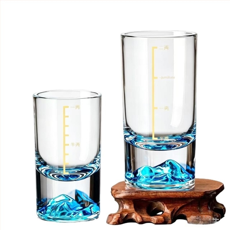 Set elegant de pahare baijiu cu dozator, sticlă cristal, Blue Mountain, 1-2 liang, stil chinezesc
