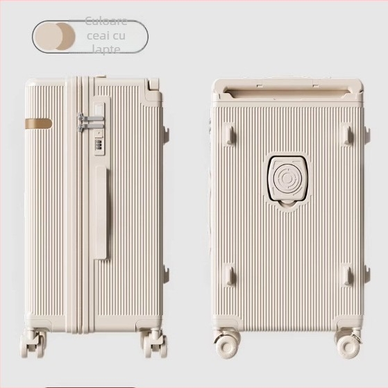 009K Valiză de călătorie cu mâner lat, 24/26 inch, ușoară, ABS durabil, deschidere laterală, design cu dungi minimalist și luxos, suport pentru telefon, port de încărcare, suport pentru ceașcă, role universale, lacăt