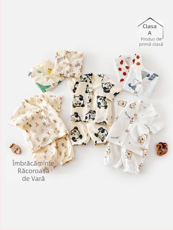 Set din două piese, bumbac imprimat, mâneci scurte, vară, pentru copii, unisex