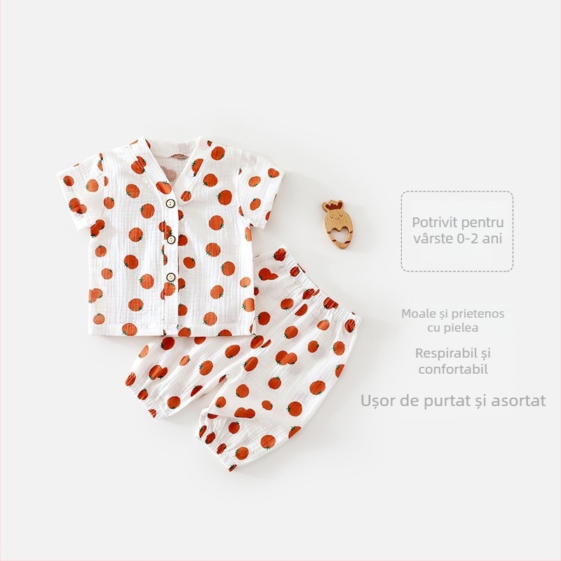 Set din două piese, bumbac imprimat, mâneci scurte, vară, pentru copii, unisex