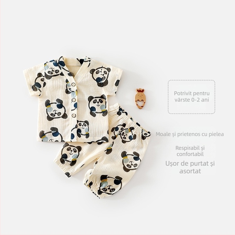 Set din două piese, bumbac imprimat, mâneci scurte, vară, pentru copii, unisex