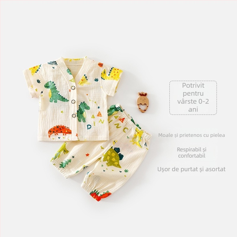 Set din două piese, bumbac imprimat, mâneci scurte, vară, pentru copii, unisex