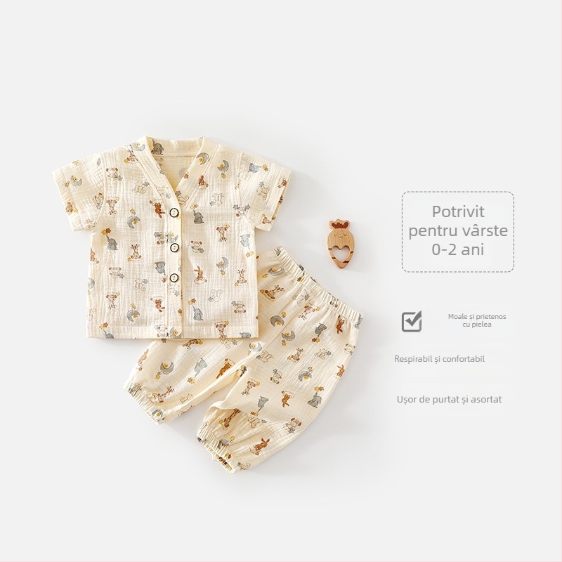 Set din două piese, bumbac imprimat, mâneci scurte, vară, pentru copii, unisex