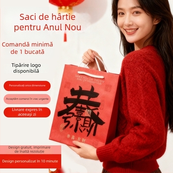 Genți cadou din hârtie kraft, cu mâner, roșii, ambalaje pentru bomboane și suveniruri, personalizate