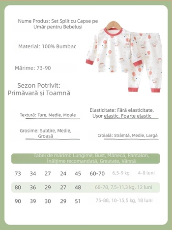 Set din două piese din bumbac pentru bebeluși: tricou cu mâneci lungi și pantaloni, pentru primăvară, toamnă și iarnă