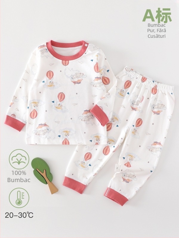 Set din două piese din bumbac pentru bebeluși: tricou cu mâneci lungi și pantaloni, pentru primăvară, toamnă și iarnă