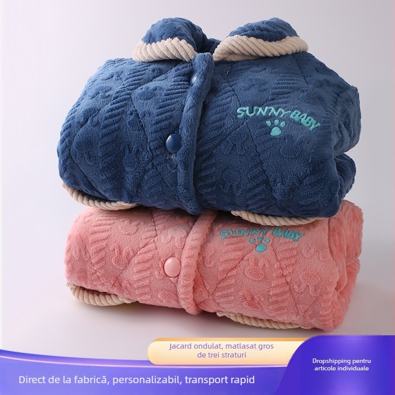 Set de pijamale pentru copii, iarnă, cu trei straturi de umplutură din flanel gros, călduros, unisex, haine de casă