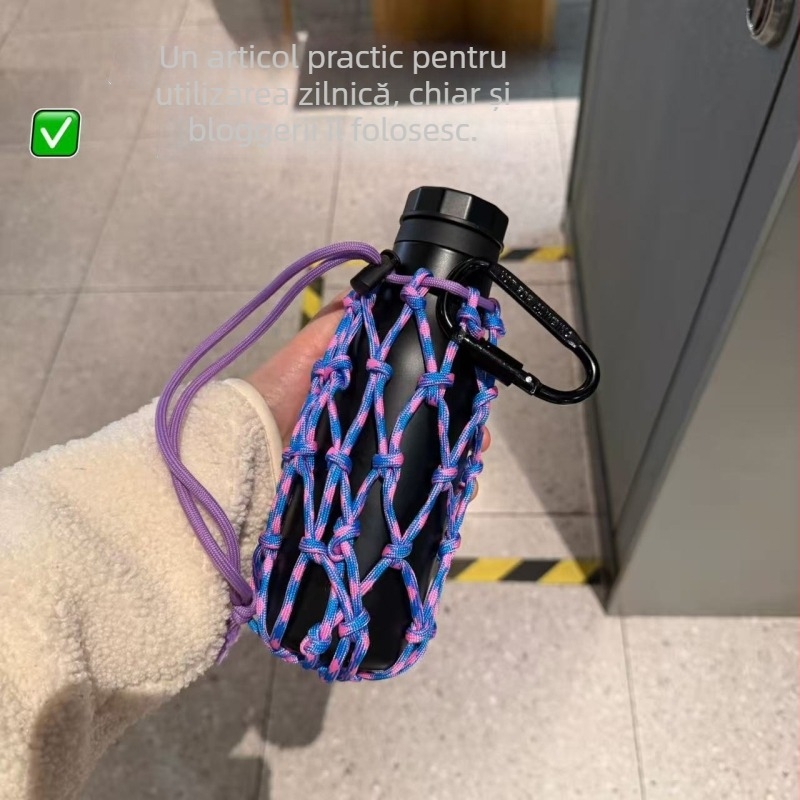 Geantă pentru sticlă de apă cu mâner, husă din paracord pentru drumeții, husă izolantă pentru pahar
