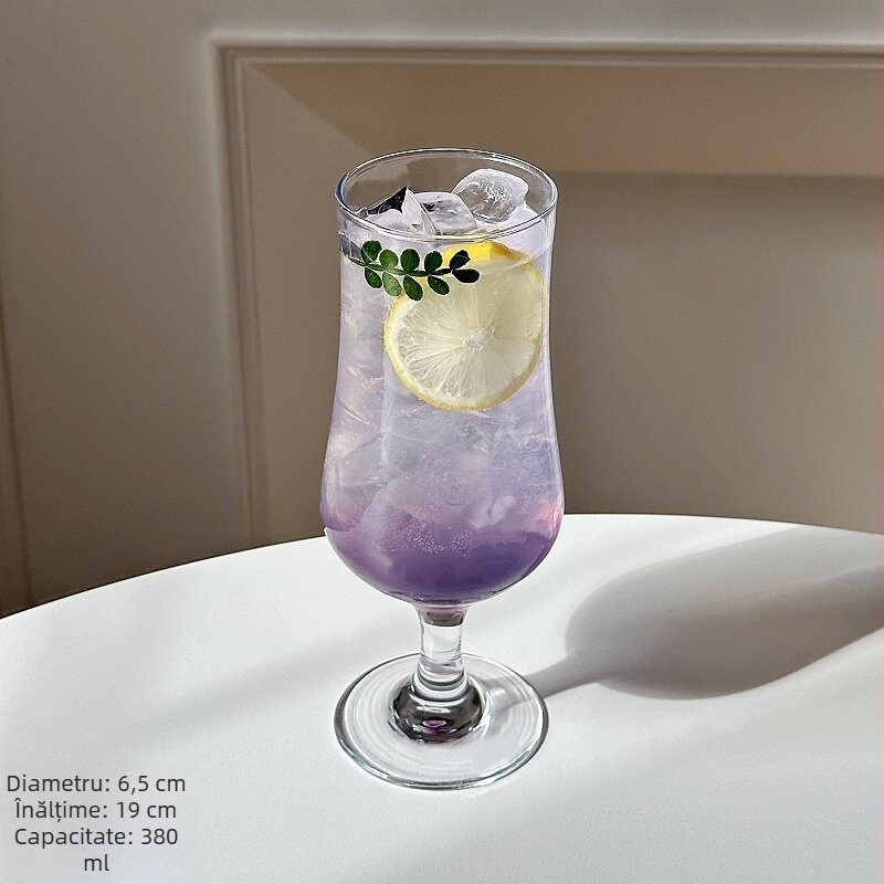 Pahar de sticlă pentru sucuri și cocktailuri, formă rotundă, stil modern minimalist, fără mâner și capac, culoare solidă