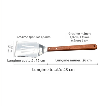Set de unelte pentru grătar cu mâner din lemn: spatulă multifuncțională pentru prăjit și spatulă Teppanyaki