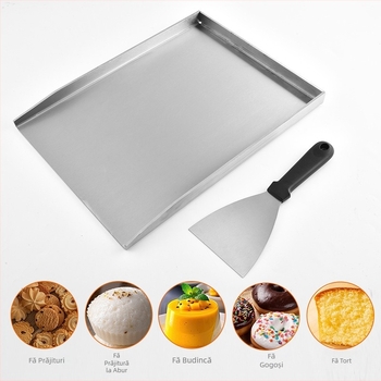 Placă pentru grătar din oțel inoxidabil, tigaie pentru prăjit și spatulă – set de unelte BBQ pentru exterior