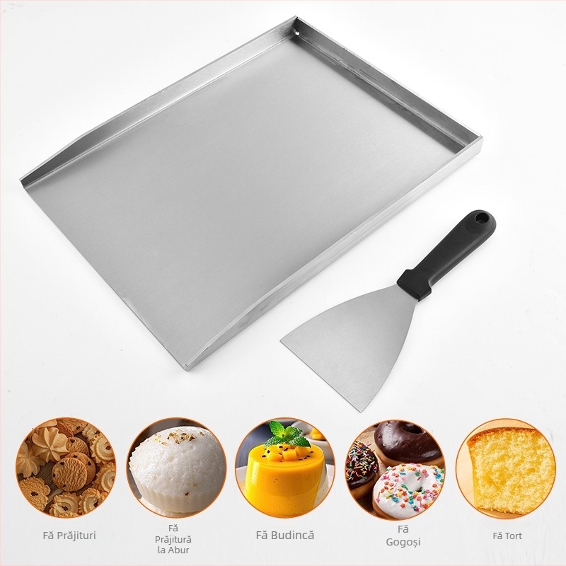 Placă pentru grătar din oțel inoxidabil, tigaie pentru prăjit și spatulă – set de unelte BBQ pentru exterior