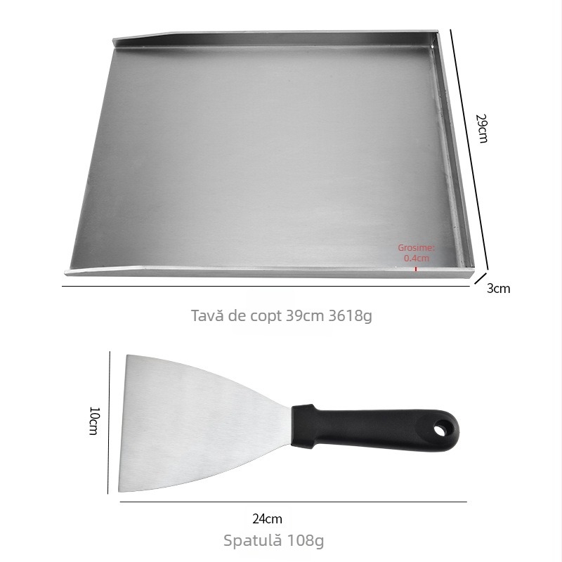 Placă pentru grătar din oțel inoxidabil, tigaie pentru prăjit și spatulă – set de unelte BBQ pentru exterior