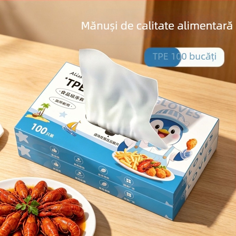 Mănuși de unică folosință, groase, pentru mâncat raci, rezistente la ulei și murdărie, din plastic, alimentare