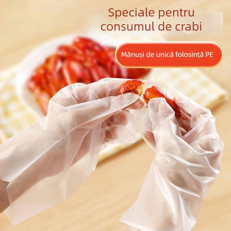 Mănuși de unică folosință, groase, pentru mâncat raci, rezistente la ulei și murdărie, din plastic, alimentare