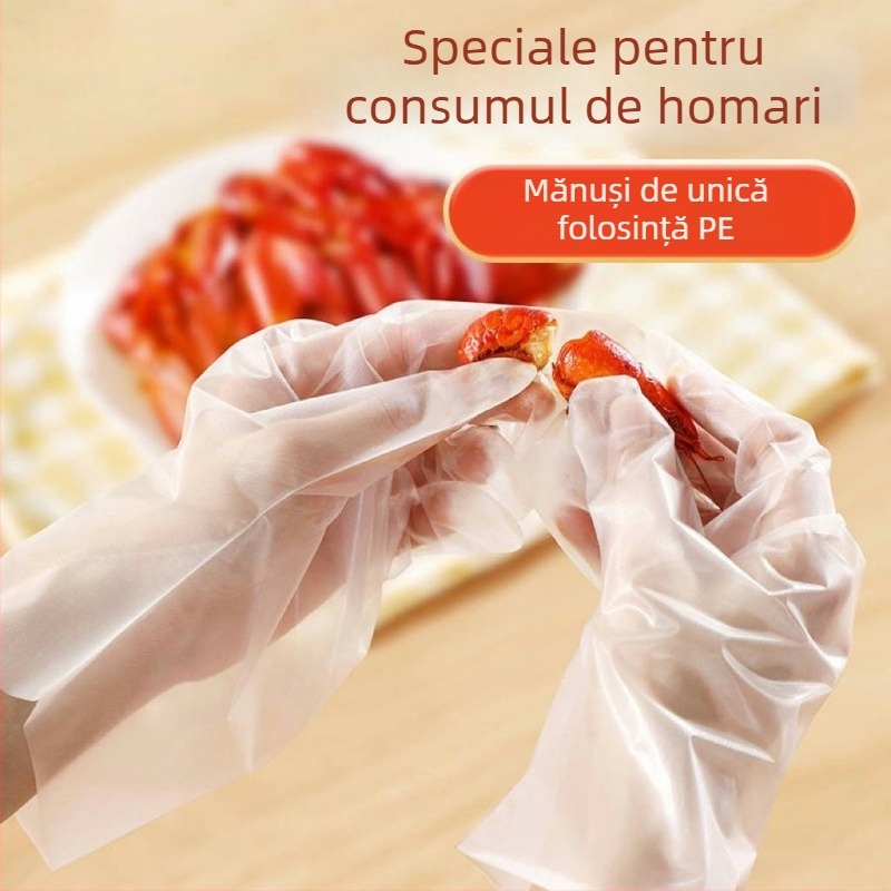 Mănuși de unică folosință, groase, pentru mâncat raci, rezistente la ulei și murdărie, din plastic, alimentare